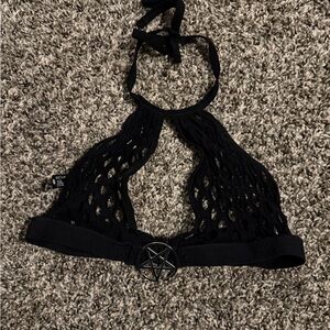 Killstar - Pentagram Black Halter Lace Bralette